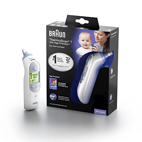 Braun ThermoScan 7 Ohrthermometer (Age Precision, farbcodierte Temperaturanzeige, Fieber, sicher, hygienisch, klinisch genau, schonende) IRT6520, 1 Stück (1er Pack), Digital