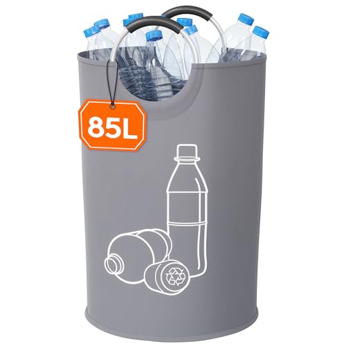 Lifewit 85L Pfandflaschen Sammelbehälter, Groß Pfandflaschen Aufbewahrung, Pfandflaschen Behälter-Leergut mit Softgrip-Griffen aus Aluminium, Flaschensammler Küche Abstellraum, Grau