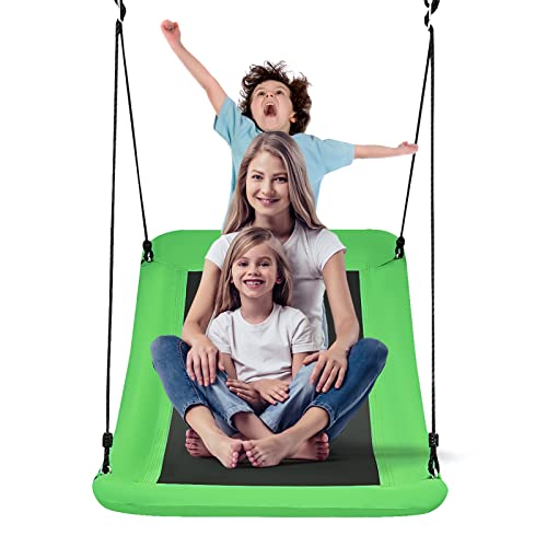 COSTWAY Nestschaukel verkrümmt bis 150kg belastbar, 120-180cm verstellbares Seil, Hängeschaukel Baumschaukel, Outdoor Mehrkindschaukel Gartenschaukel für Kinder & Erwachsene (Grün)