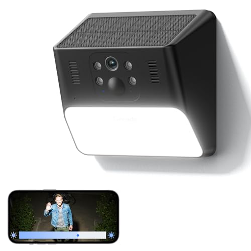 Cinnado Überwachungskamera Aussen Akku Solar - 2K Kabellose WLAN Kamera Überwachung Außen, Aussenleuchte mit Kamera, Outdoor Camera mit PIR Bewegungsmelder, Farbe Nachtsicht,IP65,kompatibel mit Alexa