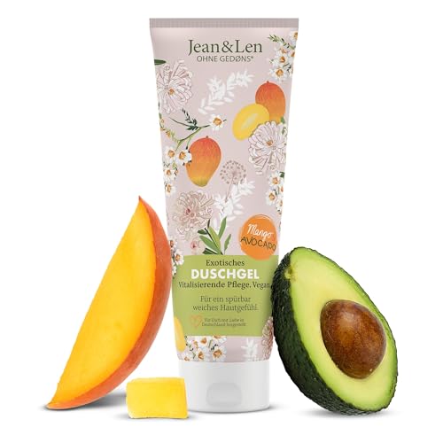 Jean & Len Exotisches Duschgel Mango & Avocado, vitalisierende Formulierung für ein spürbar geschmeidiges Hautgefühl, sanfte Hautreinigung, ohne Parabene & Silikone, vegan, 250 ml