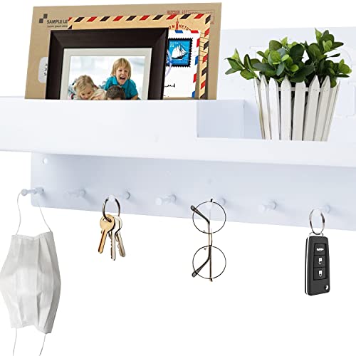 Schlüsselbrett mit Ablage, VOIMO Modern Schlüsselhalter Wand Schlüssel Organizer, 8 Haken Schlüsselboard mit Wandorganizer & Briefablage zur Schlüssel Aufbewahrung für Wohnzimmer, Küche (Weiß)