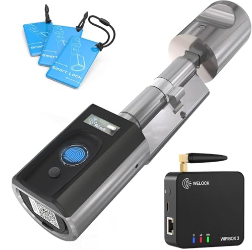 WELOCK Türschloss Fingerabdruck Touch41 mit WIFIBOX 3, Elektronisches Türschloss mit RFID-Karte Bluetooth WiFi IP65,Arbeit mit Alexa,Verstellung für 50-100mm Türen