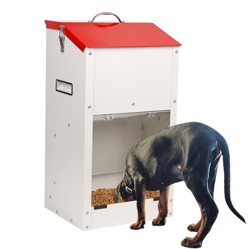 Svauoumu Futterautomat für Hunde - Fassungsvermögen 11 kg, mit Deckel Zum Schutz des Futters, Nagetiersicheres Design, Geeignet für den Außeneinsatz (55X25X29)