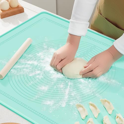 Backunterlage zum Teig Ausrollen,70×50 cm Rutschfeste Teigmatte,Silikonmatte Backen Große,Antihafte Backmatten mit Messung,Ausrollmatte für Teig für Fondant Gebäck Pizza, BPA Frei (Minzgrün)