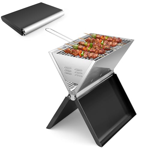kisidus Holzkohlegrill Klappbarer Edelstahl Campinggrill, klappgrill Tischgrill Gartenpartys & Outdoor - BBQ, Mit kompaktem Design und einfacher Montage