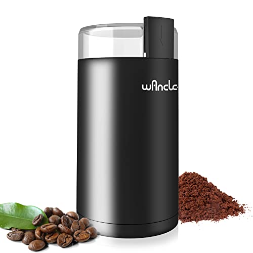 Kaffeemühle, Wancle Elektrische Kaffemühle für Bohnen ＆ Gewürze, Edelstahl Klinge, Schüssel, Kaffeemühle mit sauberer Bürste mit einem Knopf für Grob- und Feinmühle (Schwarz+Schwarz)