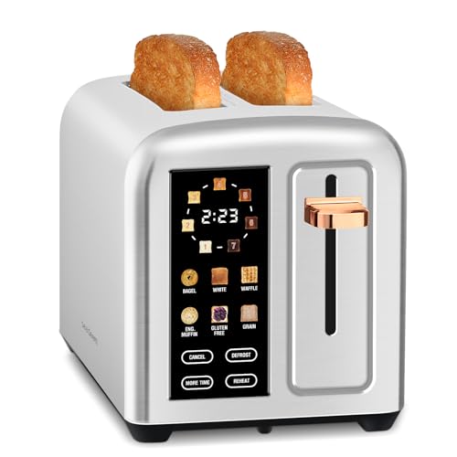SEEDEEM Toaster 2 Slice, Stainless Toaster LCD Display&Touch Button, 50% Faster Heating Speed, 1.5'' Wide Slots Toaster, 4 Basic+More Timer Functions,Silver Metallic