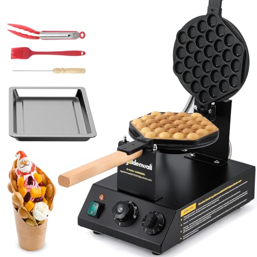 Cgoldenwall Bubble Waffeleisen für klassische Eierwaffeln丨1400W mit Antihaftbeschichtung für Cafe/Dessert-Shop/Restaurant丨Automatische Temperatureinstellung inklusive Rezeptvorschläge&Bedienungstipps