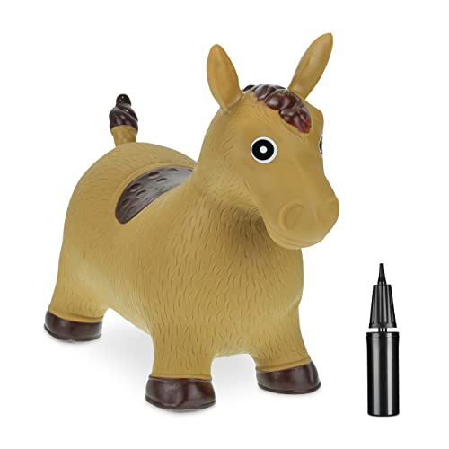 Relaxdays Hüpftier Pferd, inkl. Luftpumpe, Hüpfpferd bis 50 kg, BPA frei, für Kinder ab 3 Jahre, Hüpfspielzeug, braun, Kunststoff, 46 x 25 x 53 cm