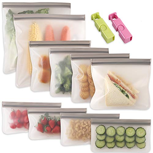 Cozihom Wiederverwendbare Gallonen-Gefrierbeutel, auslaufsichere wiederverwendbare Gallonen-Beutel für Marinieren von Fleisch, Obst, Sandwich, Snack, 2 Gallonen Beutel + 4 Quart Beutel + 4 Snackbeutel