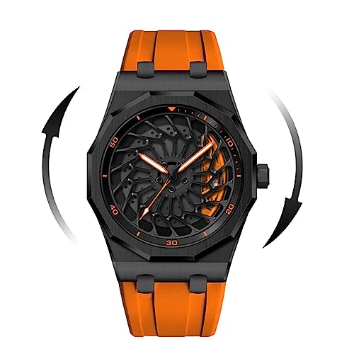 Mihawk Felgenuhr Herren - Motorsport Armbanduhr im 3D Felgendesign aus Edelstahl Custom Designer Uhr mit Mineralglas - Quarzuhr (M-I8)