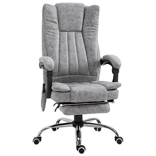 Vinsetto Massage Stuhl Bürostuhl Massagesessel Heizfunktion Liegefunktion Massagefunktion Fußstütze Dicke Polsterung Grau 62 x 67 x 113-120 cm