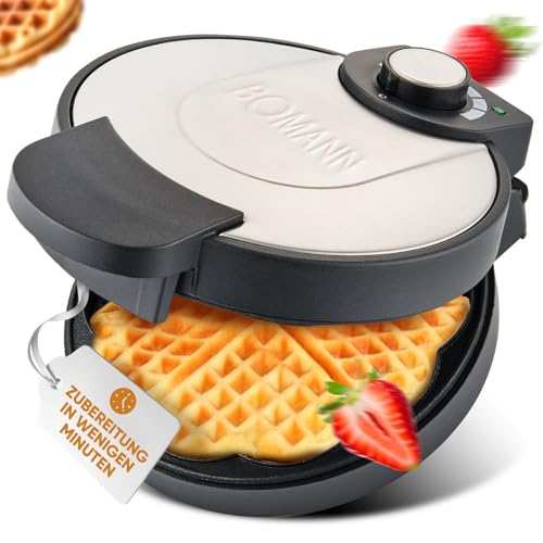 Bomann® Waffeleisen mit Ø 18cm antihaftbeschichteter Backfläche | Waffeleisen Herzform | mit stufenlos einstellbaren Bräunungsgrad & Backampel | Waffle Maker mit Edelstahleinlage | 1000W | WA 1365 CB