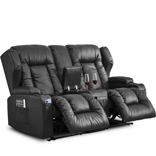SAMERY Fernsehsessel mit liegefunktion Zweisitzer Kinosessel 2 Sitzer Sofa TV Sessel Fernsehsessel Relaxsessel mit Liegefunktion,Getränkehalter,Recliner Chair 2er Sofa für Wohnzimmer,bis 320kg