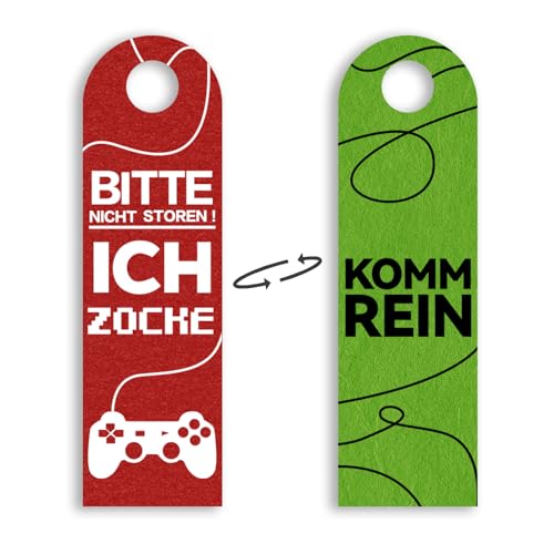 NICEIN 2pcs Türbehang aus Filz - Bitte Nicht Stören,ich Zocke oder-KOMM REIN-Zocker Geschenk,Gamer Zimmer Deko,Gamer Geschenk,Teenager Jungen Geschenk,Coole Personalisiert Lustiges Zocker Deko(Grün)