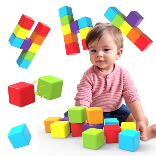 Pairez Toys Magnetische Bausteine, 1,65 Zoll große magnetische Stapelwürfel für Kleinkinder, sensorische & Montessori-Spielzeuge für Jungen & Mädchen von 1, 2, 3 Jahren (12 Stück)