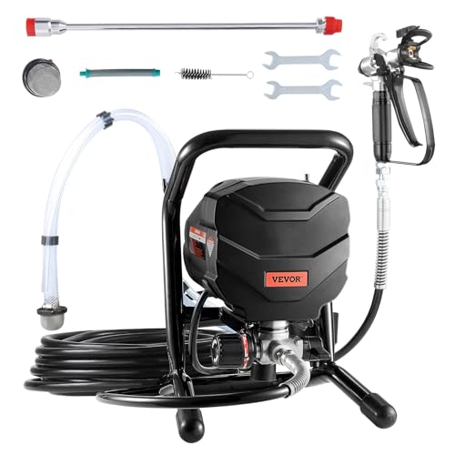 VEVOR Airless-Farbspritzgerät mit Ständer 650 W hocheffizientes Airless Spritzgerät 3000 PSI elektrische Farbspritzmaschine, Verlängerungsstange und Reinigungssets für Außenmöbel Zäune