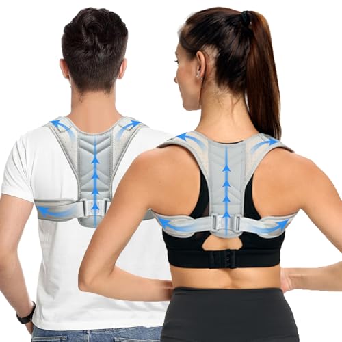 DAILIENFUS Haltungskorrektor Rücken Rücken Geradehalter für Männer Frauen, Atmungsaktiver Haltungstrainer mit Verstellbaren Schultergurten, Rücken für eine ergonomische Rückenstützgürtel (Grau, XL)