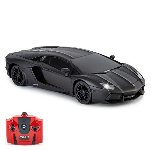 CMJ RC CARS Lamborghini Aventador Ferngesteuertes Auto RC Mit Arbeitsscheinwerfern, fernsteuerung Auto Straßenmaßstab 1:24, 2,4 GHz, großartiges Spielzeug (Schwarz)