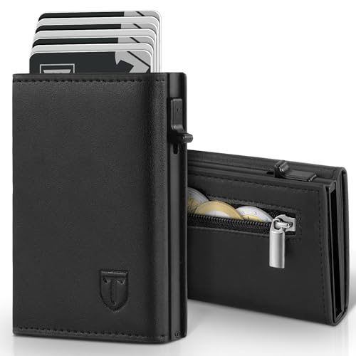 TENBST Geldbörse Herren, Slim Wallet Geldbeutel mit Münzfach & RFID Schutz, Leder Portmonee, 8 Fächer für Kreditkarten, Kartenetui Herren - Schwarz