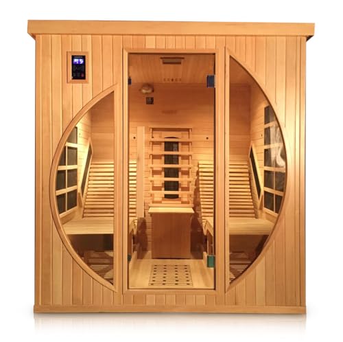 Hecht premium Infrarotkabine Sauna Keramik und Flächenstrahler, Farblichttherapie, Relaxliegen für 2 Personen – 180x180x190 cm – Infrarotsauna mit MP3-Player, Radio und Ionisator