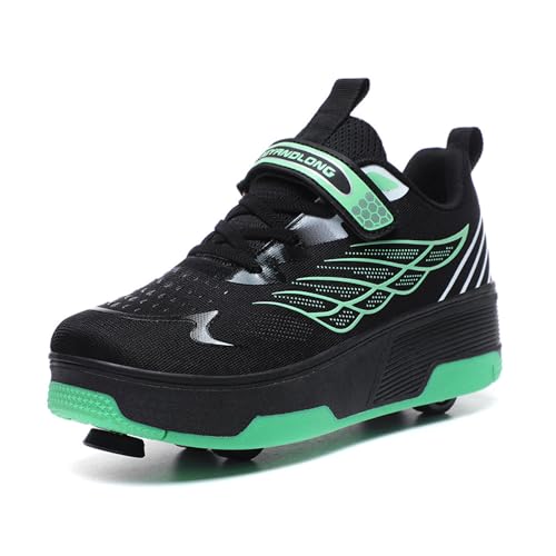 HUSKSWARE Kinder Sportschuhe, 4-Rad Skate-Schuhe, mit Fußbremse, vordere Räder und Fußbremse abnehmbar, geeignet für Jungen und Mädchen, Schwarz 35 EU.