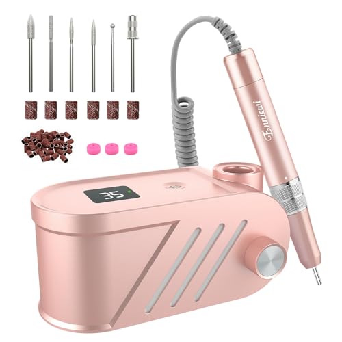 Enniewi Nagelfräser Professioneller 35000U/M, für Gelnägel und Acrylnägel, Bit-Lock Design, Fräser Maniküre Pediküre Set und LED-Anzeige, Rose