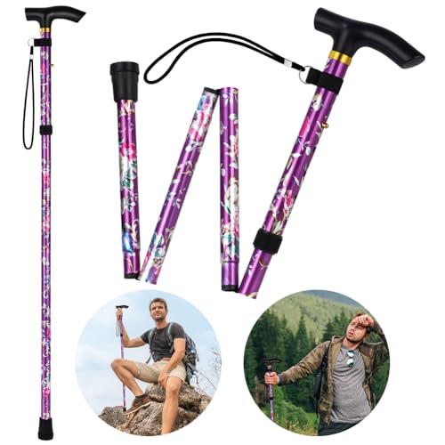 Flintronic Faltbar Gehstock Bergstock, Alle Gelände Gehstock, 5-Stufig Höhenverstellbarer Gehstock, Leichter Tragbarer Gehstock für Männer und Frauen, Unisex Gehstock
