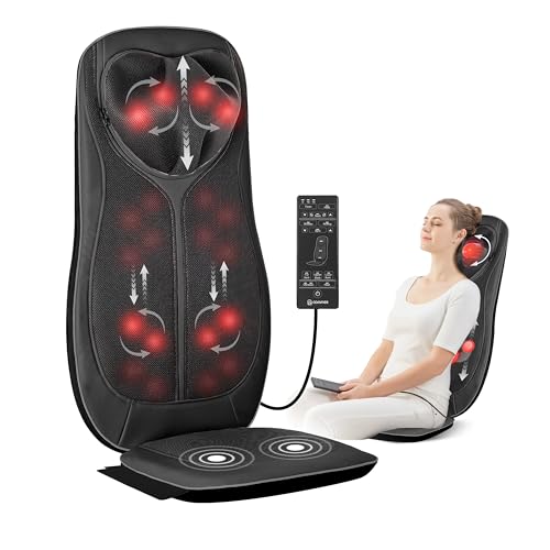 COMFIER Shiatsu Massagesitzauflage mit Knet-, Rollen-, Vibrations- und Wärmefunktion, Massageauflage für Nacken und Schulter, Massagesessel, Rückenmassaggerät mit Vibrationsfunktion, Geschenke