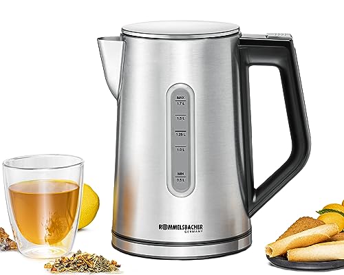 ROMMELSBACHER Wasserkocher WK 3000 – Stiftung Warentest Sieger 3/2025, 1,7 Liter, 1-Tasten-Steuerung, Stellstart-Funktion, Temperaturwahl von 45-100 °C, geschlossener Kannenboden, Kochstoppautomatik