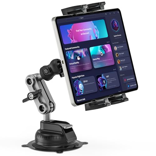 Jubor Tablet Halterung Auto, 360° Drehbare Verstellbare iPad Auto Halterung, Armaturenbrett Windschutzscheibe Tablet Halter für iPad Air Mini, iPhone, Galaxy, 4.7-12.9' Tablets und Handys