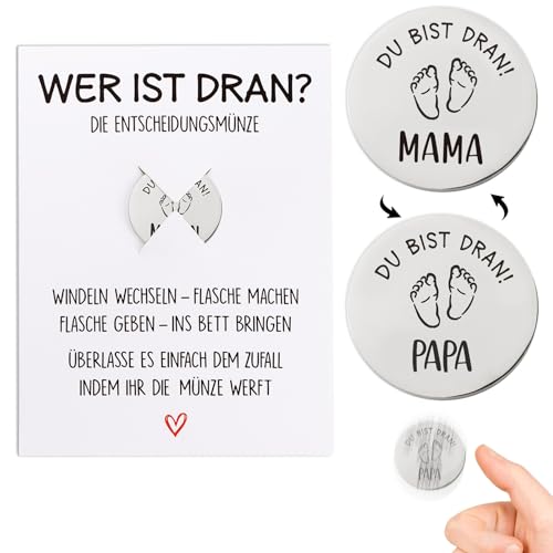 Schwangerschaft Geschenk Entscheidungsmünze Geschenke zur Baby Geburt Geschenkidee für Werdende Mütter Werdender Väter Neue Papa Mama Taufgeschenke Jungen Mädchen (Silberig)