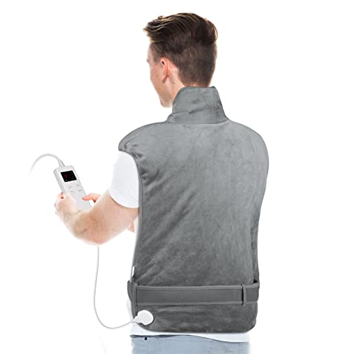 NEZINI Heizkissen für Rücken Schulter Nacken, 90×60 cm Wärmekissen mit Abschaltautomatik, Wärmecape Elektrisch 6 Temperaturstufen, Überhitzungsschutz,Waschbar - Grau