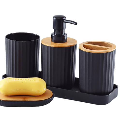 Badezimmer Zubehör Set, 5-Teilig Dekoratives Badzubehör, Zahnbürstenhalter, Zahnputzbecher, Seifenspender, Seifenschale, Schminktablett, Bad Accessoires, Bad Set, Moderne Badezimmer-Dekoration