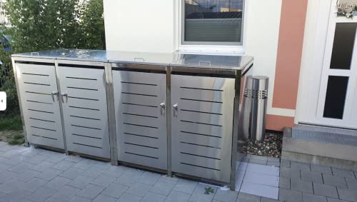 MY-MÜLLTONNE ALBA Mülltonnenbox Edelstahl für 4er Mülltonnen mit Klappdach (mülltonnenboxen, muelltonenboxen)