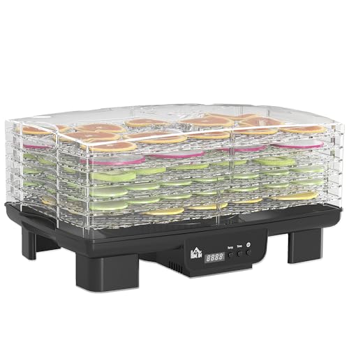 HOMCOM Dörrautomat Dörrgerät, 550 W, 40-70°C Temperaturregler, 48 Std. Timer, 6 höhenverstellbaren Einlegefächer, Dehydrator für Lebensmittel, Obst, Fleisch, Gemüse, Blumen, BPA frei