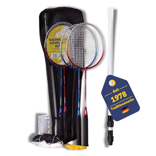 Best Sporting Federball Set Erwachsene und Kinder I Badminton Set bestehend aus Netz, 4 Schlägern, 3 Badmintonbällen und Tasche I Federball Set Kinder I Badminton Netz und Schläger für den Garten