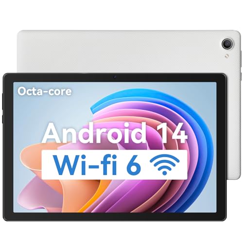 Freeski Tablet 10 Zoll, Android 14 Tablet PC, 8GB RAM+32GB ROM (1TB TF), Octa-Core 2.0 GHz, WiFi 6, Bluetooth 5.0, Widevine L1, 5MP+8MP, 5000mAh, OTG, Type-C (Weiß)