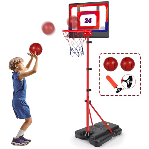 Basketballkorb Indoor Outdoor für Kinder Höhenverstellbar 107cm-189cm, Basketball Korb Set Spielzeug mit Ball Pumpe, Sport Spielzeug Geschenk für Jungen Mädchen ab 3 4 5 6 7 8 Jahre