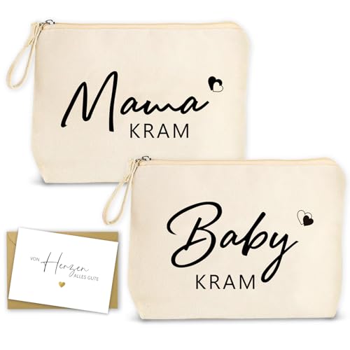 2Pcs Geschenke für Werdende Mütter, Baby Geschenk, Kosmetiktasche Bag für werdende Mama Mutter Beutel mit Grußkarte und Umschlag, Babyparty Mom Bag Geschenke Kliniktasche Geburt für Schwangere