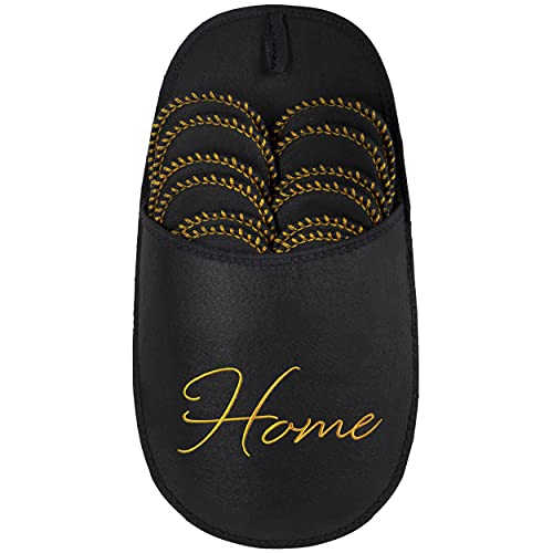 ONVAYA® ABS Gästepantoffel | Home schwarz-gold | 6er Set | Antirutsch Sohle | Hausschuhe | Filzpantoffel | Gr. 36-45 Gästehausschuhe