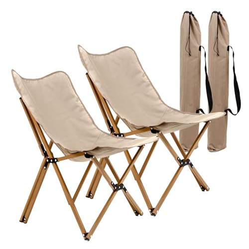 U2PICK Campingstuhl 2er-Set, Tragbar, Hohe Rückenlehne, Stoff, Schmetterlingsstuhl für Erwachsene, mit Abnehmbarem Canvas-Bezug, Tragetasche, für Strand, Camping, Park,Khaki