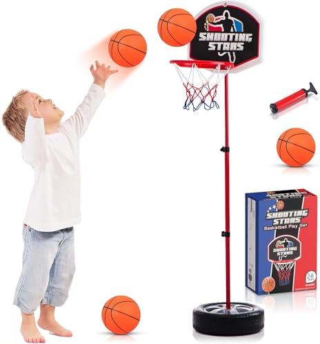 Kleinkind Basketball Korb Ständer Verstellbare Höhe 0,8-1,2 m – Mini Indoor Basketballkorb Spielzeug mit Ball & Pumpe für Babys, Kinder, Jungen, Mädchen, Mini Basketball Spielzeug