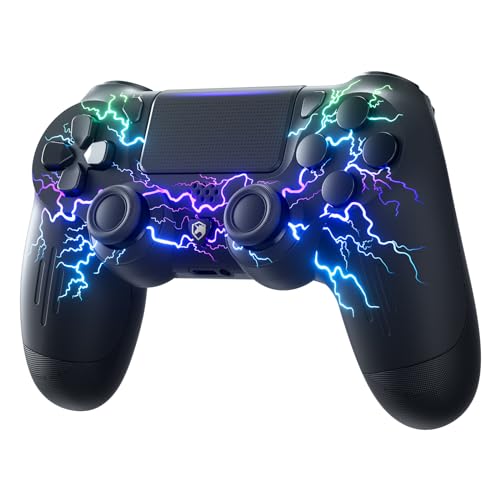 ECHTPower Wireless Controller für PS-4, LED Game Controller Kompatibel mit PS-4/Slim/Pro/PC, Gamepad mit Dual Vibration, RGB, 1000mAh Akku, 6-Achsen, Touchpad, Kopfhöreranschluss, Screenshot-Schwarz