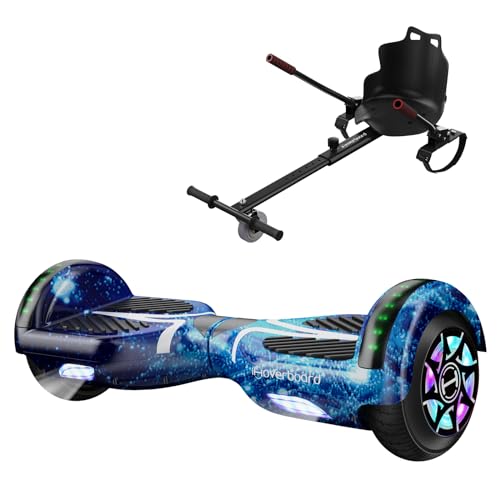 Hoverboards mit Sitz - 6.5 Zoll Hoverboards und Kart für Kinder, Self Balance Scooter mit Bluetooth Lautsprecher, Fahrlicht Blinkendes LED Rad, mit Fernbedienung, Geschenke für Kinder und Jugendliche