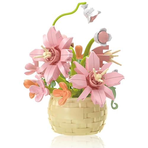 Canolo Lilien Klemmbausteine Blumen Set, 155 Stück Bausteine Blumen Simulation Topf Pflanze, Mini Topf Pflanze, DIY Pflanze Blumenstrauß Bauspielzeugset, Lilien klemmbausteine Dekoration für Ostern