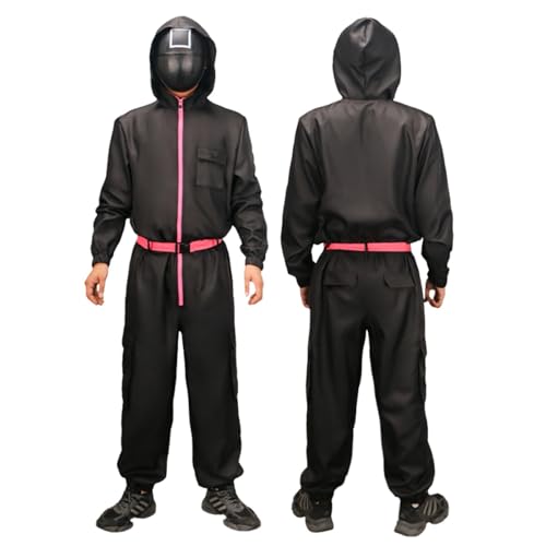 Spieler Game Kostüm Kinder,Faschingskostüme Costume Merch für Kinder/Erwachsene Soldat Cosplay Jumpsuit Set Roter Overall ohne Maske,Frontman Kostüm,Halloween,Karneval,Mottoparty(#C Black,9-10 Jahre)