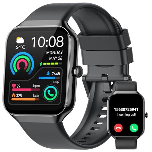 Smartwatch Herren Damen, 1.96' Fitnessuhr mit Telefonfunktion, Smart Watch Fitness Tracker SpO2 Pulsuhr Schlafmonitor Schrittzähler Uhr 113+ Sportmodi Sportuhr IP68 Wasserdicht für Android iOS Schwarz