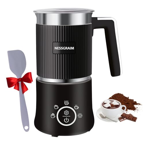 Milchaufschäumer Elektrisch 5-in-1, Milchschäumer Spülmaschinenfest mit Kakao Funktion für heißer Schokoladen, Heißer/Kalter Milchschaum, Warme Milch, 220V,300ml (schwarz)